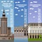 Warsaw tourist landmark banners. Vector illustration with Poland famous buildings.