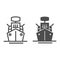 Warship line and solid icon. Armed ship, sea battleship or destroyer symbol, outline style pictogram on white background