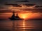 Warship Silhouette Sailing at Sunset