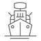 Warship thin line icon. Armed ship, sea battleship or destroyer symbol, outline style pictogram on white background