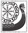 Warship of the Vikings. Drakkar, ancient scandinavian pattern and norse runes