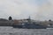 Warship â„–507 in the waters of the Neva River on the day of the celebration of the Navy of Russia