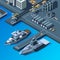 Warships on the pier. American navy isometric pictures set