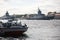 Warships and a river tram on the Neva