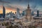 Warszawa, Poland - January 27, 2024: Modern cityscape of Warszawa at sunset, capital city of Poland