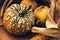 of warty Halloween pumpkins