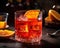 It was made with gin Campari vermouth orange peel twist.