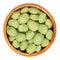 Wasabi peanuts in wooden bowl