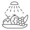 Wash food hygiene thin line icon. Disinfection fruits and vegetables outline style pictogram on white background