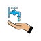 Wash hand flat icon, hand icon, water tap and water drop. Vector design