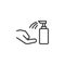 Wash hands with liquid soap line icon