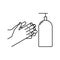 Wash hands vector icon. Liquid soap dispenser. Minimalist line art.