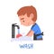 Wash Word, the Verb Expressing the Action, Children Education Concept, Cute Boy Washing the Dish Cartoon Style Vector