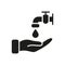 Wash your Hands Silhouette Icon. Water Drop, Faucet or Tap, Human Hand Black Icon. Precautions Against Viruses and