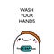 Wash your hands vector illustration in cartoon comic style man holding peace of soap hygiene while infection coronavirus