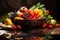 washed Fruits in a big wooden bowl