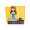 Washing dishes cartoon icon with woman housewife