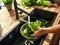 Washing Fresh Lettuce in a Modern Kitchen Sink. Generative ai