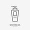 Washing gel flat line icon. Beauty care sign, illustration of liquid soap dispenser. Thin linear logo for makeup