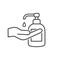 Washing hand with sanitizer line vector illustration.