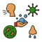 Washing Hands. Cold Cough and Disease. Microbe Germ Virus and Bacteria. Filled Outline Icon Design Vector