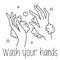 Washing Hands line drawing black and white soap foam poster