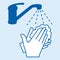 Washing hands with soap. Covid-19 prevention gesture. Blue illustration.