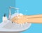 Washing hands with soap under the faucet with water vector
