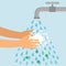 Washing hands under the faucet with soap, hygiene concept. Cleaning hands from germs, bacteria.