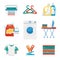 Washing and laundry flat icons