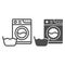 Washing machine and basin line and glyph icon. Laundry room vector illustration isolated on white. Washer and basket