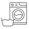 Washing machine and basin thin line icon. Laundry room vector illustration isolated on white. Washer and basket outline