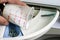 Washing machine for clothes and laundry detergent with rinsing l