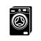 Washing machine. Electrical appliance for housekeeping and laundry. Home appliances simple style black detailed logo