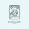 Washing machine icon, washer line logo. Flat sign for launderette service. Logotype for self-service laundry, clothing