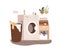 Washing machine, laundry basket, furniture for towels and detergent storage. Electric washer, dryer equipment in modern