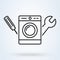 Washing machine repair service vector illustration in line style. Plumbing services, household appliances repair icon