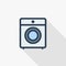 Washing machine thin line flat color icon. Linear vector symbol. Colorful long shadow design.