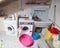 washing machines in the laundry room in the attic of a kindergarten