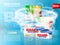 Washing powder packaging banner with soap bubbles