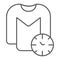 Washing time thin line icon, laundry and housekeeping, clock and shirt sign, vector graphics, a linear pattern on a
