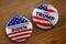 WASHINGTON, DC - APRIL 14, 2020: 3D Illustration of presidential campaign buttons of Joe Biden and Donald Trump