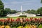 Washington, DC - August 7, 2019: View of the National Mall from the US Capitol building with flowers, Ulysses S Grant memorial and