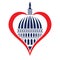 Washington DC Capitol Dome with Heart Memorial Tribute Isolated Vector Illustration