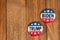 Washington DC--July 5, 2020; red white and blue round Trump and Biden 2020 American presidential campaign buttons sit beside each