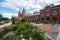 Washington, DC - May 9, 2019: Exterior of the Smithsonian Castle, with a rose garden and patio on the National Mall