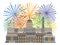 Washington DC Monuments Landmarks and Fireworks vector Illustration