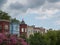 Washington DC Residential rooftops under dark clouds