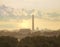 Washington DC skyline with sun and clouds in the morning