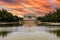 Washington DC, USA June 2, 2023: The Lincoln Memorial temple reflected in the reflecting pool at sunset